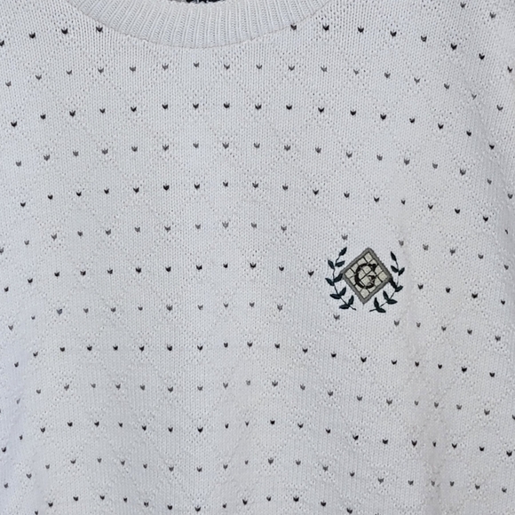Haggar | Cream Dot Pattern Grandpa Dad Golf Sweater with Crest Logo Size Large - Picture 2 of 5